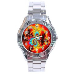 Crazy Mandelbrot Fractal Red Yellow Turquoise Stainless Steel Analogue Watch by EDDArt