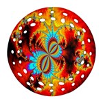 Crazy Mandelbrot Fractal Red Yellow Turquoise Round Filigree Ornament (2Side) Front