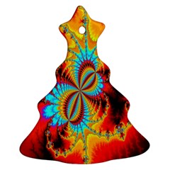 Crazy Mandelbrot Fractal Red Yellow Turquoise Christmas Tree Ornament (2 Sides) by EDDArt