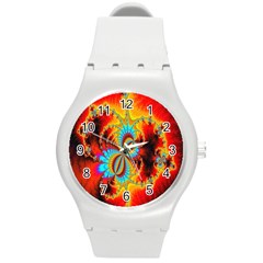 Crazy Mandelbrot Fractal Red Yellow Turquoise Round Plastic Sport Watch (m) by EDDArt