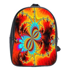 Crazy Mandelbrot Fractal Red Yellow Turquoise School Bags (xl)  by EDDArt