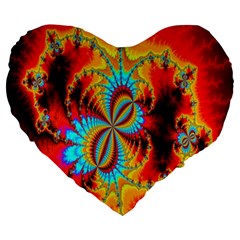 Crazy Mandelbrot Fractal Red Yellow Turquoise Large 19  Premium Heart Shape Cushions by EDDArt