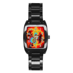 Crazy Mandelbrot Fractal Red Yellow Turquoise Stainless Steel Barrel Watch by EDDArt