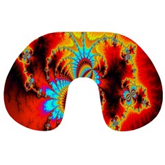 Crazy Mandelbrot Fractal Red Yellow Turquoise Travel Neck Pillows by EDDArt