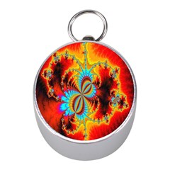 Crazy Mandelbrot Fractal Red Yellow Turquoise Mini Silver Compasses by EDDArt