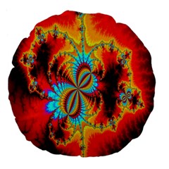 Crazy Mandelbrot Fractal Red Yellow Turquoise Large 18  Premium Flano Round Cushions by EDDArt