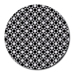 Modern Dots In Squares Mosaic Black White Round Mousepads by EDDArt