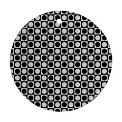 Modern Dots In Squares Mosaic Black White Ornament (round)  by EDDArt