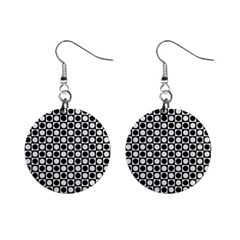 Modern Dots In Squares Mosaic Black White Mini Button Earrings by EDDArt