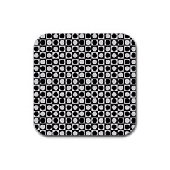 Modern Dots In Squares Mosaic Black White Rubber Coaster (square)  by EDDArt