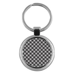 Modern Dots In Squares Mosaic Black White Key Chains (round)  by EDDArt