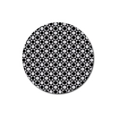 Modern Dots In Squares Mosaic Black White Rubber Coaster (round)  by EDDArt