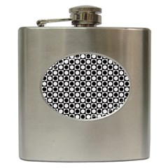 Modern Dots In Squares Mosaic Black White Hip Flask (6 Oz) by EDDArt