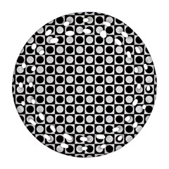 Modern Dots In Squares Mosaic Black White Round Filigree Ornament (2side) by EDDArt