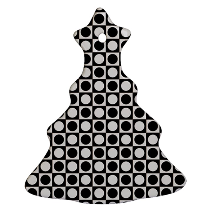 Modern Dots In Squares Mosaic Black White Christmas Tree Ornament (2 Sides)