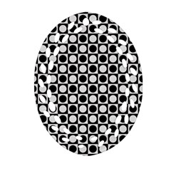 Modern Dots In Squares Mosaic Black White Oval Filigree Ornament (2-side)  by EDDArt