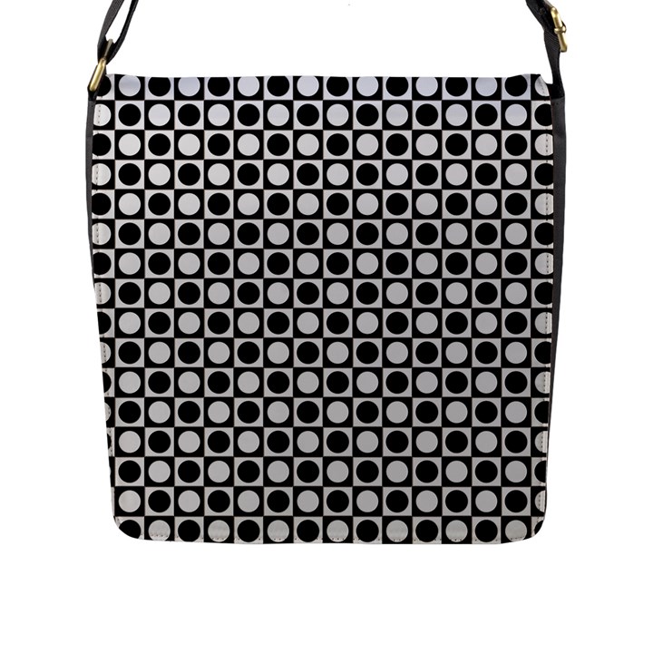 Modern Dots In Squares Mosaic Black White Flap Messenger Bag (L) 