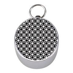 Modern Dots In Squares Mosaic Black White Mini Silver Compasses by EDDArt