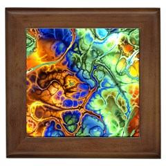 Abstract Fractal Batik Art Green Blue Brown Framed Tiles by EDDArt