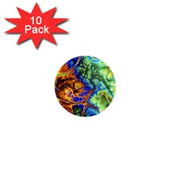 Abstract Fractal Batik Art Green Blue Brown 1  Mini Buttons (10 Pack)  by EDDArt