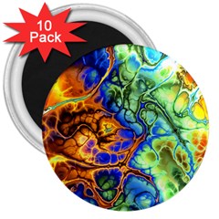 Abstract Fractal Batik Art Green Blue Brown 3  Magnets (10 Pack)  by EDDArt