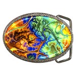 Abstract Fractal Batik Art Green Blue Brown Belt Buckles Front