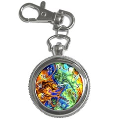 Abstract Fractal Batik Art Green Blue Brown Key Chain Watches by EDDArt