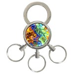 Abstract Fractal Batik Art Green Blue Brown 3-Ring Key Chains Front