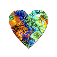 Abstract Fractal Batik Art Green Blue Brown Heart Magnet by EDDArt