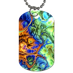 Abstract Fractal Batik Art Green Blue Brown Dog Tag (one Side) by EDDArt