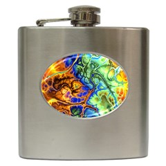 Abstract Fractal Batik Art Green Blue Brown Hip Flask (6 Oz) by EDDArt