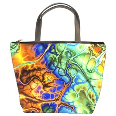 Abstract Fractal Batik Art Green Blue Brown Bucket Bags