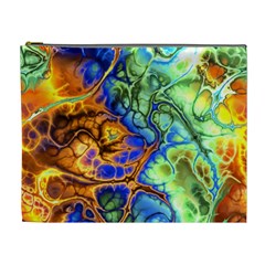 Abstract Fractal Batik Art Green Blue Brown Cosmetic Bag (xl) by EDDArt