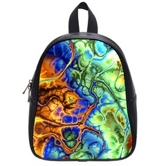 Abstract Fractal Batik Art Green Blue Brown School Bags (small)  by EDDArt