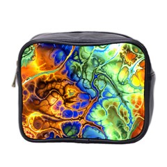 Abstract Fractal Batik Art Green Blue Brown Mini Toiletries Bag 2-side by EDDArt