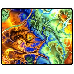 Abstract Fractal Batik Art Green Blue Brown Fleece Blanket (medium)  by EDDArt