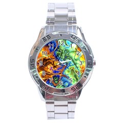 Abstract Fractal Batik Art Green Blue Brown Stainless Steel Analogue Watch by EDDArt