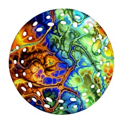 Abstract Fractal Batik Art Green Blue Brown Ornament (round Filigree)  by EDDArt