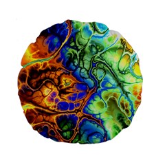 Abstract Fractal Batik Art Green Blue Brown Standard 15  Premium Round Cushions by EDDArt