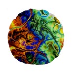 Abstract Fractal Batik Art Green Blue Brown Standard 15  Premium Round Cushions Front