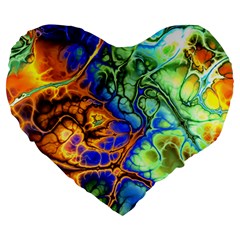 Abstract Fractal Batik Art Green Blue Brown Large 19  Premium Heart Shape Cushions by EDDArt