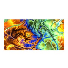 Abstract Fractal Batik Art Green Blue Brown Satin Wrap by EDDArt