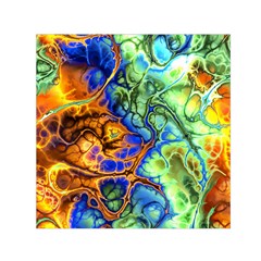 Abstract Fractal Batik Art Green Blue Brown Small Satin Scarf (square) by EDDArt