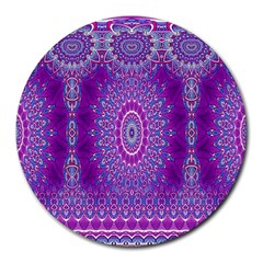 India Ornaments Mandala Pillar Blue Violet Round Mousepads by EDDArt