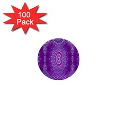 India Ornaments Mandala Pillar Blue Violet 1  Mini Buttons (100 Pack)  by EDDArt