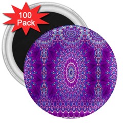 India Ornaments Mandala Pillar Blue Violet 3  Magnets (100 Pack) by EDDArt