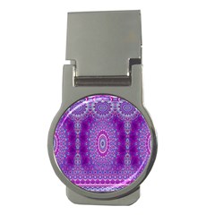 India Ornaments Mandala Pillar Blue Violet Money Clips (round)  by EDDArt