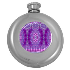 India Ornaments Mandala Pillar Blue Violet Round Hip Flask (5 Oz) by EDDArt