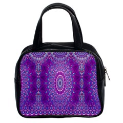 India Ornaments Mandala Pillar Blue Violet Classic Handbags (2 Sides)