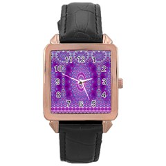 India Ornaments Mandala Pillar Blue Violet Rose Gold Leather Watch  by EDDArt